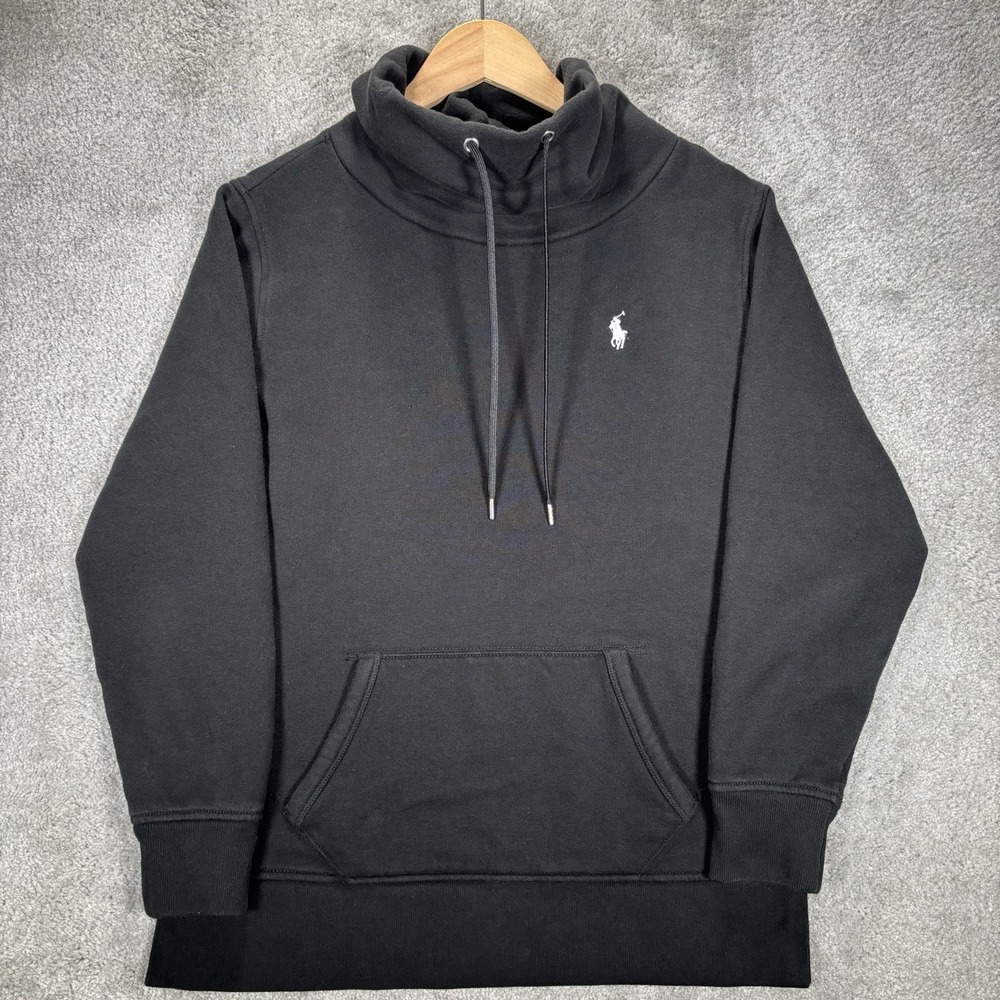 Polo Ralph Lauren Sweatshirt Womens S Black Fleece Cowl Neck Pullover Logo